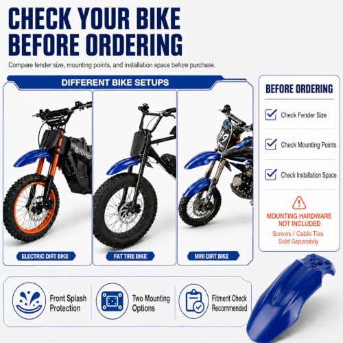 PSLER Front Mud Guard for Tuttio Soleil 01, Yozma IN10 Dirtbikes, Blue - color: Blue