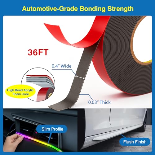 Tapsi Double Sided Tape Heavy Duty, 2 Rolls Automotive Foam Mounting Tape 0.4in x 36ft Each for Plastic, Car Trim & LED Strip Lights (72 feet) - size: 0.4" x 72 ft