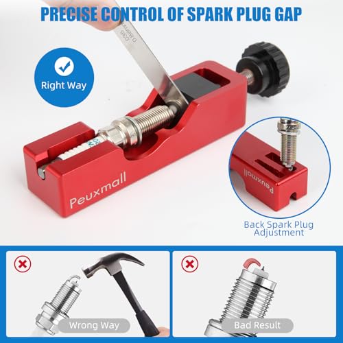 Spark Plug Gap Tool, Spark Plug Gapping Tool with 32 Blade Steel Feeler Gauge, Universal Spark Plug Gap Tool for Most 10mm 12mm 14mm 16mm Spark Plugs (Red) - color: Red
