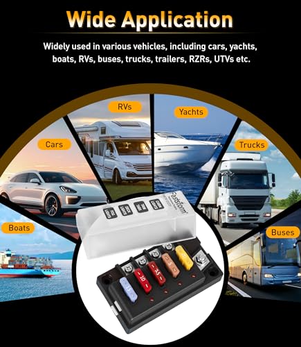 4 Circuits Waterproof Marine Fuse Panel, ATO Blade Fuse Block with LED Indicator 12V 24V Golf Cart Fuse Box 12 Volt Marine Fuse Block with Protection Cover for Car Automotive Boat RV Truck - color: 4 Way Fuse Block - Single Side