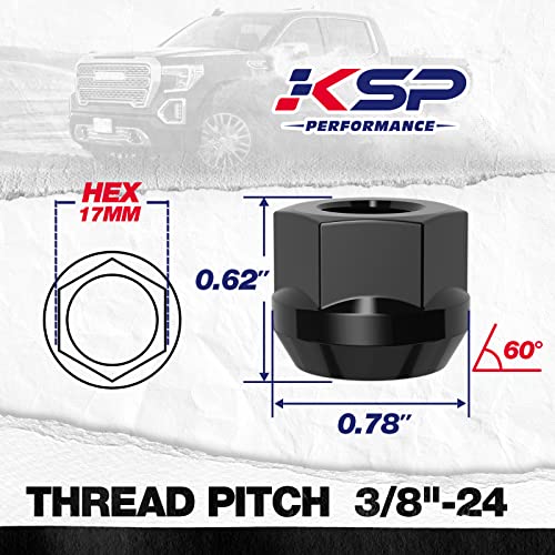 KSP 3/8"-24 Open Lug Nuts for ATV UTV Studs, 17mm Hex Small Open Ended Bulge Nuts fit Polaris RZR Sportsman Xplorer, 16pcs Skinny Aftermarket Wheel Lug Nuts Replacement for Factory Nuts - color: Black, size: 3/8"-24-Hex 17mm
