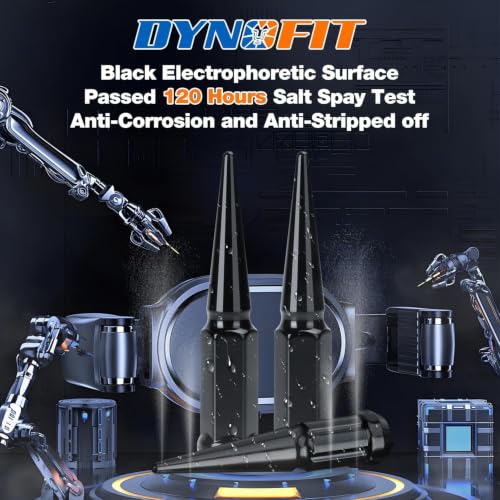 Dynofit 9/16-18 Spike Lug Nuts Compatible with Dodge Ram 1500 2002-2010 - color: Black, size: 9/16"-18 32pcs