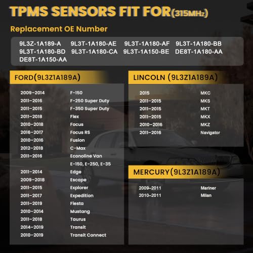 TPMS Tire Pressure Sensor 315MHz Fit for Ford 9L3Z1A189A DE8T1A180AA - size: 4PCS