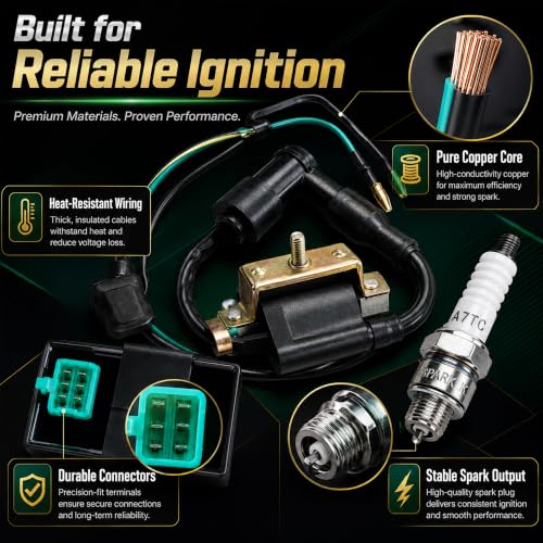 Wiring Loom Harness Kill Switch Ignition Coil Cdi Box Spark Plug Rebuild Kit for Kick Start Dirt Pit Bike ATV 50CC 70CC 90CC 110CC-160cc Buggy Go Kart Wire Harness