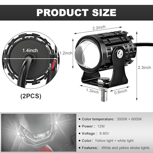 Wevdn 2PCS Motorcycle LED Driving Fog Lights, Super Bright White/Amber Motor Auxiliary LED Spotlights with 2 Switch, Waterproof Aux Motorcycle Headlight for Car Truck ATV Tractor (8-80v+Flash) - color: 8-80v+Flash