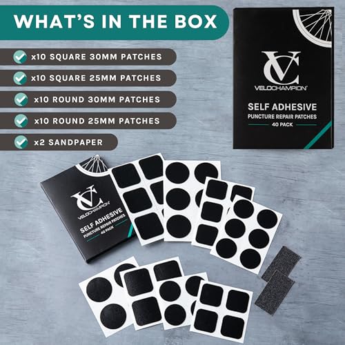 VeloChampion Self Adhesive Bike Tire Repair Kit & Optional Tire Levers - size: 40 Patches