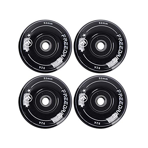 FREEDARE Skateboard Wheels 52mm and Bearings, Spacers Installed 92A for Street Tricks(Pack of 4) - color: black