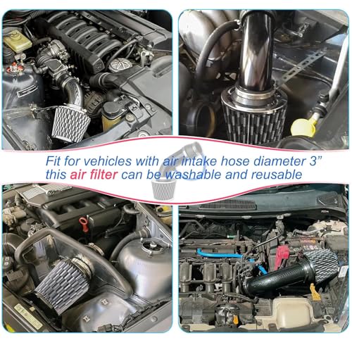 76mm Cold Air Intake Kit, Aluminum Black 3" - color: BLACK