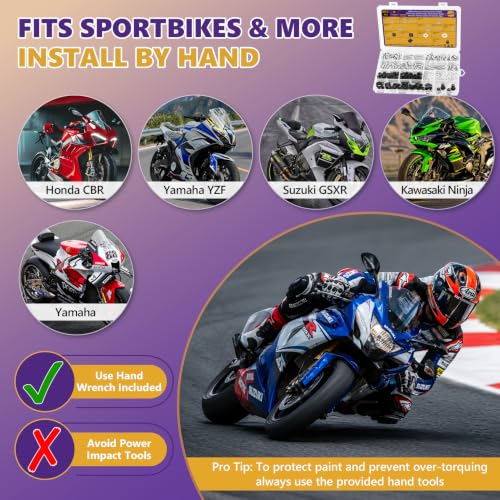 205Pcs Motorcycle Fairing Bolt Kit, M5 M6 Stainless Steel 304 - color: Silver