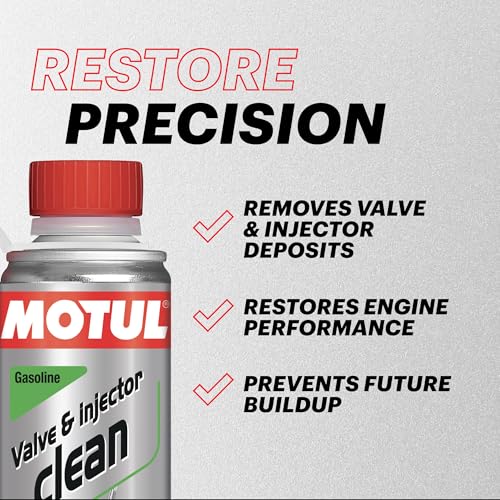 Motul Valve and Injector Clean | Fuel Injector Cleaner Targets Valve & Injector Deposits for Power, Smooth Idle, Better MPG | High-Detergent Formula Treats Up to 60 L | 300 mL
