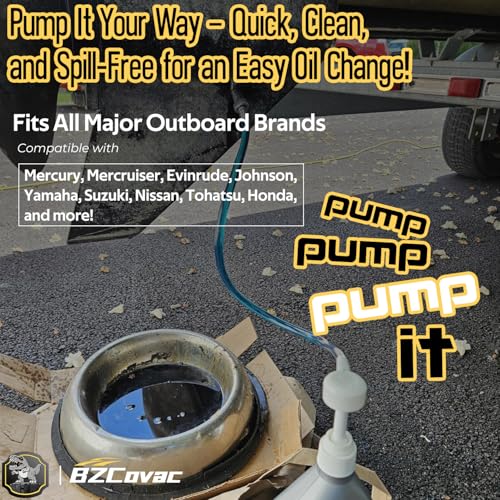 Lower Unit Gear Oil Pump for Standard Quart Bottles – 8cc Pump, 8mm & 10mm Adapters, 3/8" Metal Swivel – Outboard Motors Gear Lube Pump for Mercury, Yamaha, Suzuki, and More