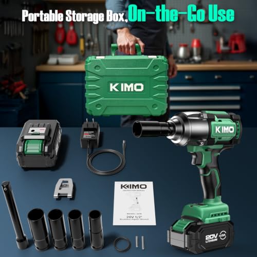 KIMO Cordless Impact Wrench 1/2 Inch, High Torque Impact Driver for Truck