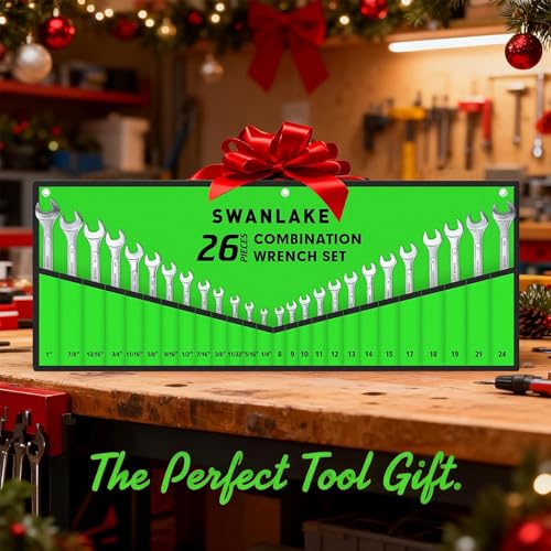 SWANLAKE GARDEN TOOLS 26-Piece Combination Wrench Set with Roll-up Pouch, SAE 1/4” - 1”, Metric 8mm - 24mm, Perfect for General Household, Garage, Auto Repairs and Travel Emergency - color: 26-piece Metric&sae Green