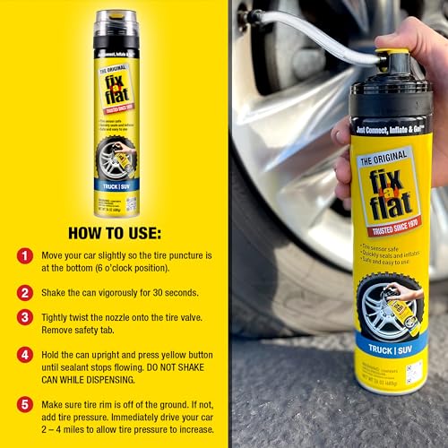 Fix-A-Flat S60369 Aerosol Emergency Flat Tire Repair and Inflator, for X-Large Tires, Eco-Friendly Formula, Universal Fit for All Cars, Trucks and SUVs, 24 oz. (Pack of 1) - size: Truck / SUV