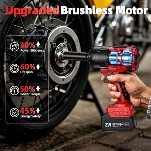 Cordless Impact Wrench 1/2", 1106Ft-lbs(1500N.m) with 2 Batteries - color: Red