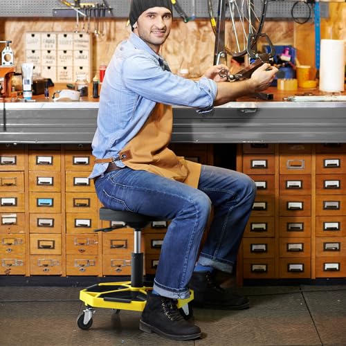 Goplus Mechanic Stool with Wheels, Magnetic Tool Tray, 330LBS Capacity - color: Yellow, size: Tool Tray