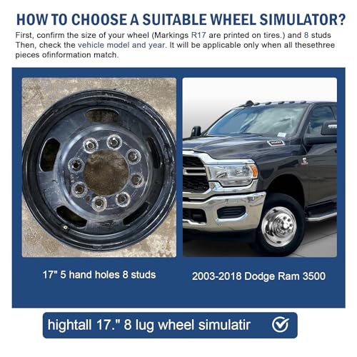 hightall 17 Wheel Simulators, 17" 8 Lug 5 Hand Holes Stainless Steel Hubcaps,Polished Surface,2Pcs Front Wheel/2Pcs Rear Wheel,Bolts On Wheel Cover Set Compatible with 2003-2018 Dodge Ram 3500 - size: 17”For 2003-2018 Dodge Ram 3500