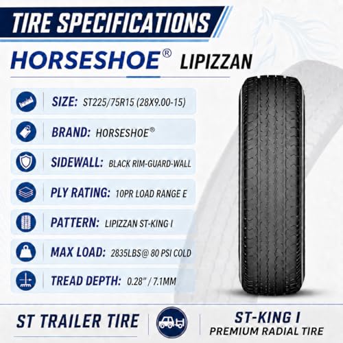 HORSESHOE LIPIZZAN 4 New ST225/75R15 10PLY ST-KING I Steel Belted LRE Heavy Duty Premium Radial Trailer Tires w/Featured Rim-Guard-Wall 117/112M 81mph BSW All Terrain All Season (4, ST 225/75R15 10PR) - size: ST 225/75R15 10PR