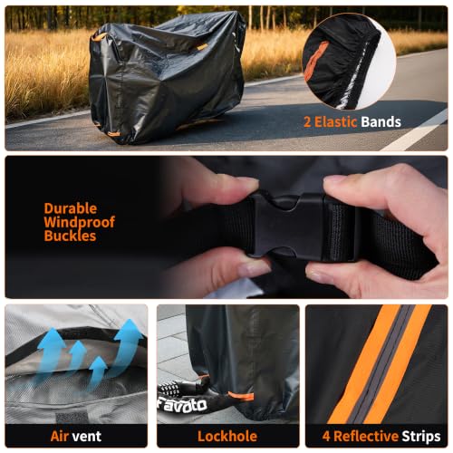 Motorcycle Cover 420D Heavy Duty Waterproof Outdoor, Upgraded Oxford Fabric
