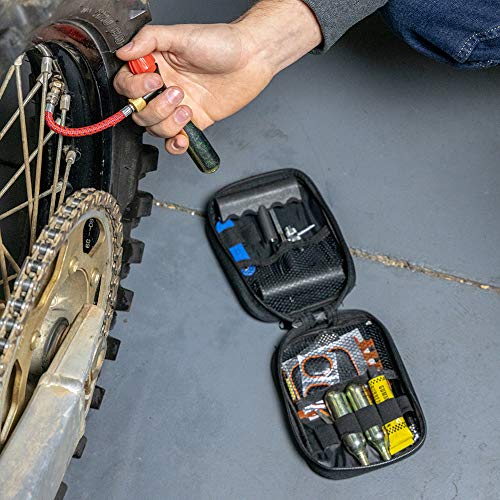 Pit Posse PP3167 Motorcycle Tire Repair Kit with Co2 Inflator and Cartridges for Tube and Tubeless Tires, Emergency Roadside Kit, Flat Tire Accessories for Easy Repair