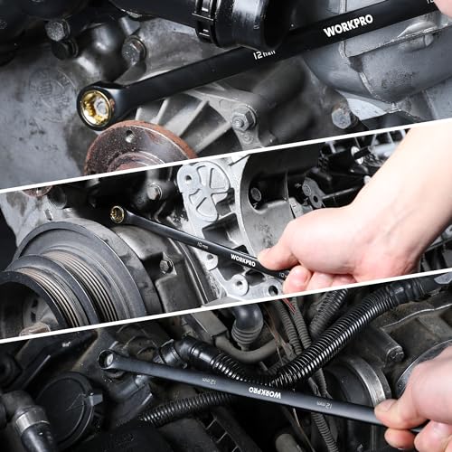 WORKPRO Extra Long Ratcheting Wrench Set, 10-Piece Anti-Slip Double Box Wrenches Set, Metric 8-19 mm, 72-Teeth, Cr-V Steel and Black Electrophoretic Coating Wrenches with Rolling Pouch - size: Metric