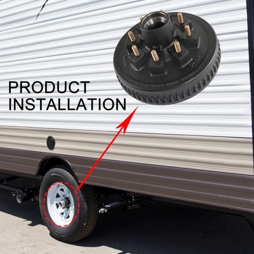 12"x 2" Trailer Brake Drum Kit 8 on 6.5" Replacement for 7000LBS Axle Hub Heavy Duty 8 Bolt Trailer Brake Hub Drum Assembly with 1/2"-20 Stud 25580, 14125A Drums 008-219-04-22004K