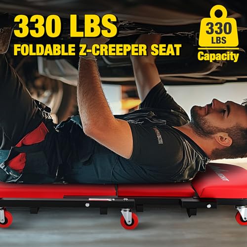 Nilight 40" Z Creeper 2-in-1 Folding Rolling Mechanic Seat - color: Red