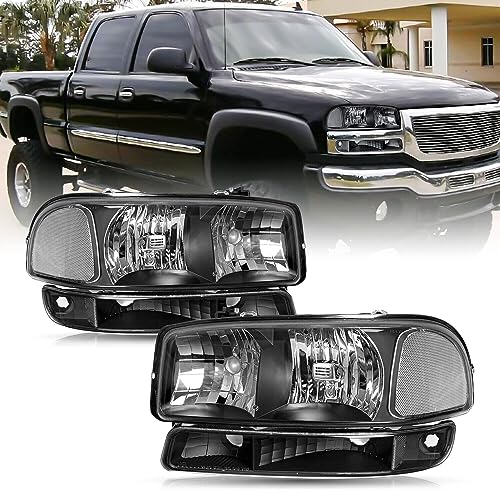 for 1999-2007 GMC Sierra 1500 2500 3500 & 99-06 GMC Yukon Halogen Headlight - color: Black Clear