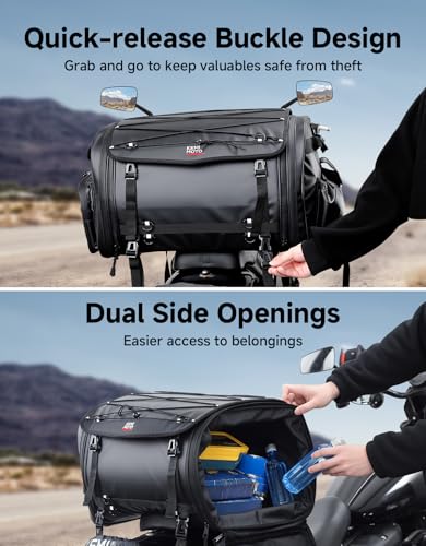 KEMIMOTO Motorcycle Travel Luggage Bags, 60L Expandable Large Capacity Motorcycle Tail Bag, Waterproof Rear Rack Trunk, Motor Pannier Bag with Rain Cover and Straps - size: 50-60L