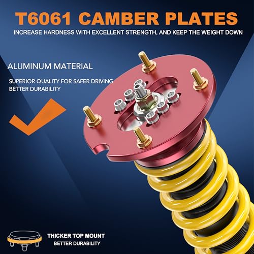 KUIPERAUTO Lowering Coilovers Struts Compatible for 2005-2014 Ford Mustang Front & Rear Shocks Adjustable Height Suspension Coil Spring Strut, Excludes Shelby GT500 (Set of 4)(Yellow) - size: 2005-2014 Ford Mustang