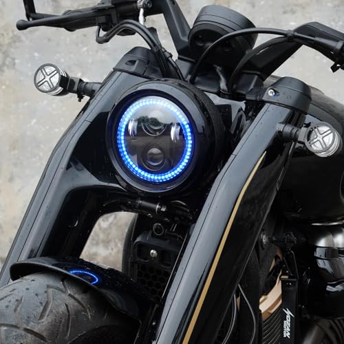 5.75inch Black Motorcycle Headlight With Smoked Blue Halo DRL - color: Smoked Blue Halo
