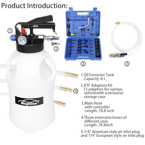 6L Transmission Fluid Pump and Oil Extractor Pump,6L Automatic Transmission Fluid Pump Fluid Extractor/Dispenser for ATF Filler System with 15 Pieces ATF Filler Adapters and 4 Hoses (BLUE, 6L) - color: BLUE, size: 6L