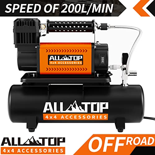 ALL-TOP Air Compressor with 6L Tank Kit,12V Portable Inflator & Oil-Free Steel Tank 6-Liter, Offroad Air Compressor for Truck Tires, Heavy Duty Air Pump Max 150PSI for SUV 4x4 Vehicle RV Tire - color: 200 L/Min, With 6l Tank