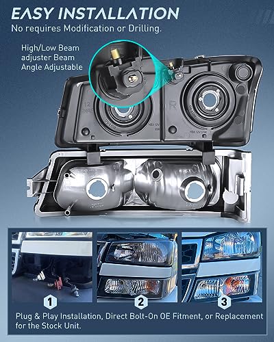 Nilight Headlight Assembly for 2003 2004 2005 2006 Chevy Silverado Avalanche 1500 1500HD 2500 2500HD 3500 Chevrolet Pickup Replacement Headlamp Housing Bumper Lamp Set - color: Black Housing + Clear Reflector