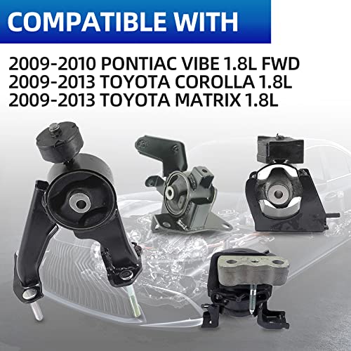 4-Piece Engine Motor Mount Set Compatible with 2009-2013 Corolla 1.8L - size: Corolla 09-13