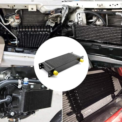 19 Row Stacked Plate Oil Cooler With Fuel Line Hose Mounting & Bracket - color: Oil Cooler+Fuel Line Hose+Mounting Bracket, size: 19 Row-BK