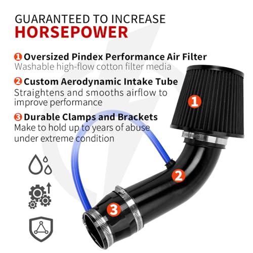 BARTOO 3'' Cold Air Intake Kit Automotive Cold Air Intake Pipe Filter Black - color: Black