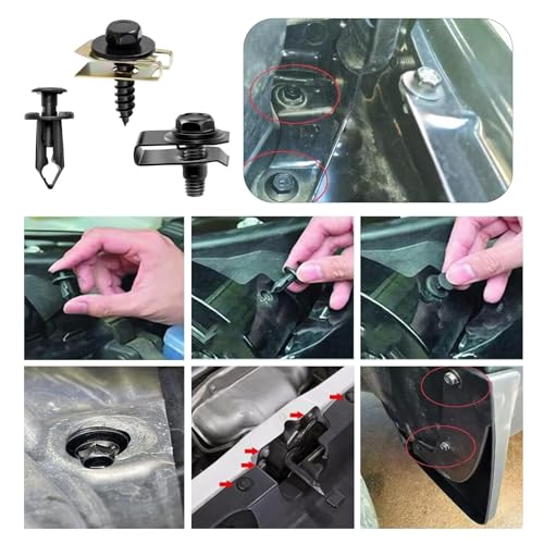 100 PCS Car Body Fasteners Assortment Kit, Bumper Fender Splash Guard Screws Bolts U-Nuts, Universal for Most Cars, Trucks, SUVs (Black)