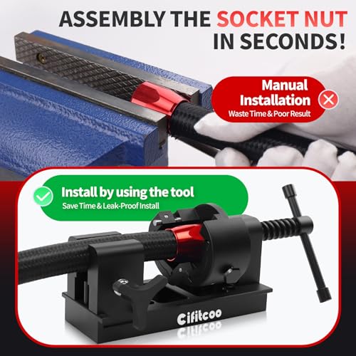 4-16AN Fitting Installation Tool, AN Hose Assembly Tool with 6 Dies (4AN 6AN 8AN 10AN 12AN 16AN) for CPE Fuel Line, Adjustable Universal Fit For Any Brands, with 6AN Fitting Wrench - color: Black & Black