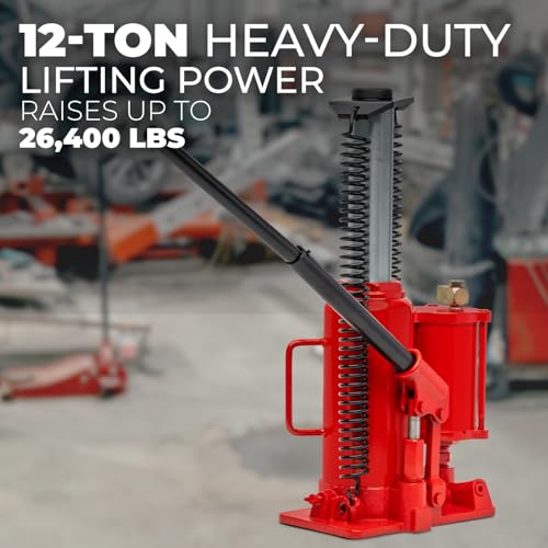 Stark USA 12-Ton (24,000 LBS) Capacity Air/Hydraulic Bottle Jack Low Profile Bottle Jack Lift Auto Repair Automobile Truck SUV Car Lift with Handle - size: 12 Ton Pneum Low Profile