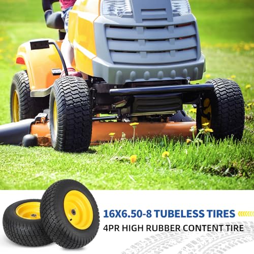 GICOOL 16x6.50-8 Tubeless Tire and Wheel, 16x6.5-8 Lawn Mower Tires, 3"-4.5" Offset Hub, 3/4" or 5/8" Bearing, Universal Fit Riding Mower and Garden Tractor Front Wheel, 4 Ply, S-Turf Pattern, 2 Pack - size: 16x6.50-8 Tubeless