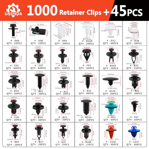 Compatible with Ford GM Toyota Honda Nissan Car Push Retainer Clips 1045pcs with 30 Popular Push Pins for Auto Parts Sizes - Includes 10 Cable Ties and Red Fastener Remover - size: Car Clips 1045PCS-Red