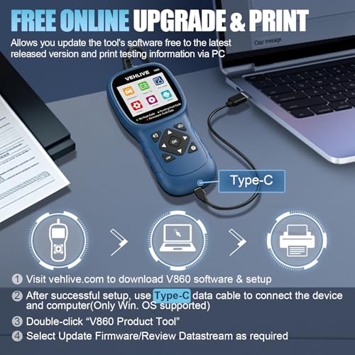 V860 OBD2 Scanner for Car and Trucks,Diagnostic Tools and Code Reader for Engine Check,Battery Test, O2 Sensor and EVAP Leak for Annual Check Readiness,Printable Export,Vehicle After 1996