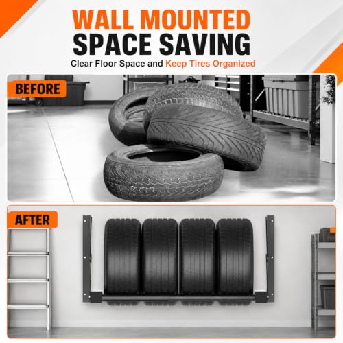 TRUSOON Wall-Mounted Folding Tire Rack, 600lb Capacity, 24-48 in Wide