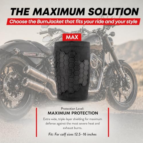 BurnJacket Max Motorcycle Exhaust Pipe Burn Protective Sleeve Leg Guard with Triple Layer Protection, Fits 12.5 - 16 Inch Calf - Heat Shield for Legs - Calf Guard - Premium Motorcycle Accessories - style: Max Protection 12.5 - 16.5 Inch Wide Fit