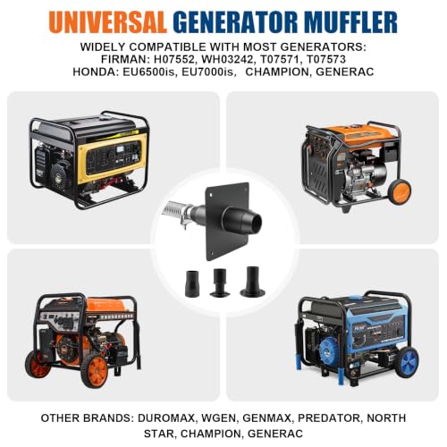 Generator Exhaust Extension Silencer Kit - 3 Universal Adapters, Insulated Through-Wall Mounting Plate, High-Performance Silencing Grille, Compatible with All Portable Generators
