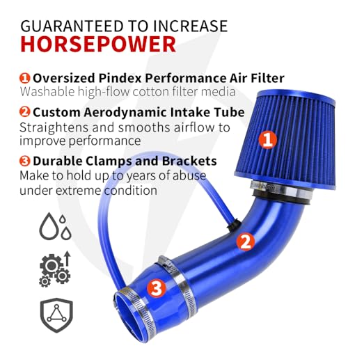 BARTOO 3'' Cold Air Intake Kit Automotive Cold Air Intake Pipe Filter Blue - color: Blue