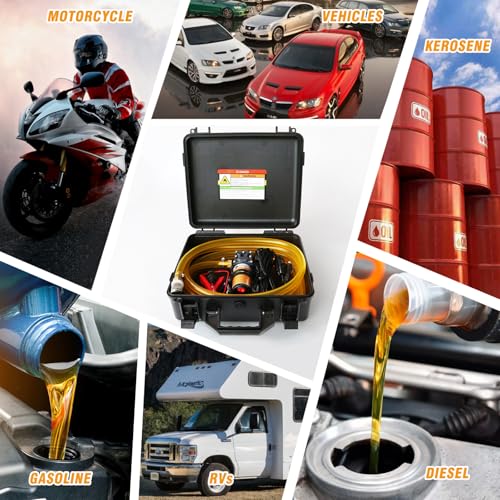 12V Fuel Transfer Pump Set,75W Gasoline Transfer Pump Moves 110 Gallons Of Gas Per Hour, with High Elastic Fuel Pipe & 2 Power Cables, Great for Vehicles, Boats, Equipment (110GPH-SET) - color: 110GPH-SET