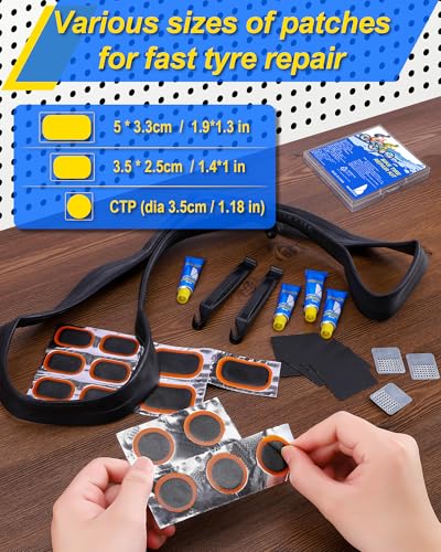 Bike Tire Repair Kit, Bicycle Inner Tube Patch Kit with 4 PCS Tire Repair Glue, 18 PCS Tube Patches & 2 PCS Tire Levers – Portable Case for Bicycle & Inflatable Tubes (Upgrade Suit)