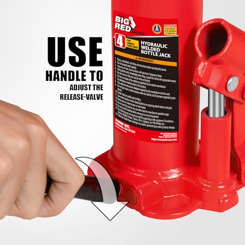 BIG RED 4 Ton (8,000 LBs) Capacity Hydraulic Welded Bottle Jack, TAM90403B - size: 4 Ton (8,000 LBs), style: Welded Bottle Jack